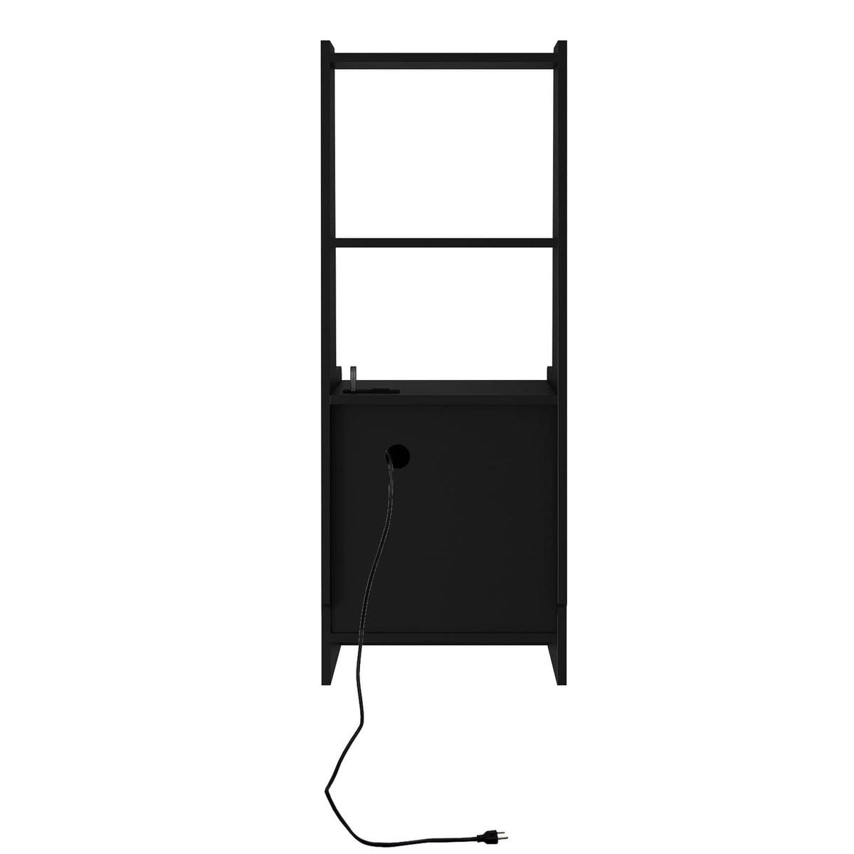 Black Particle Board Nightstand with USB Charging & Night Light for Bedroom