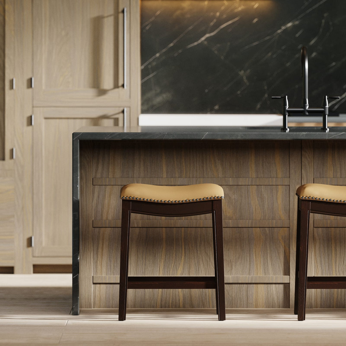 Tan PU Leather Barstool - 26 Inch Height for Bedroom