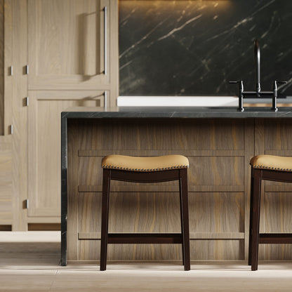 Tan PU Leather Barstool - 26 Inch Height for Bedroom