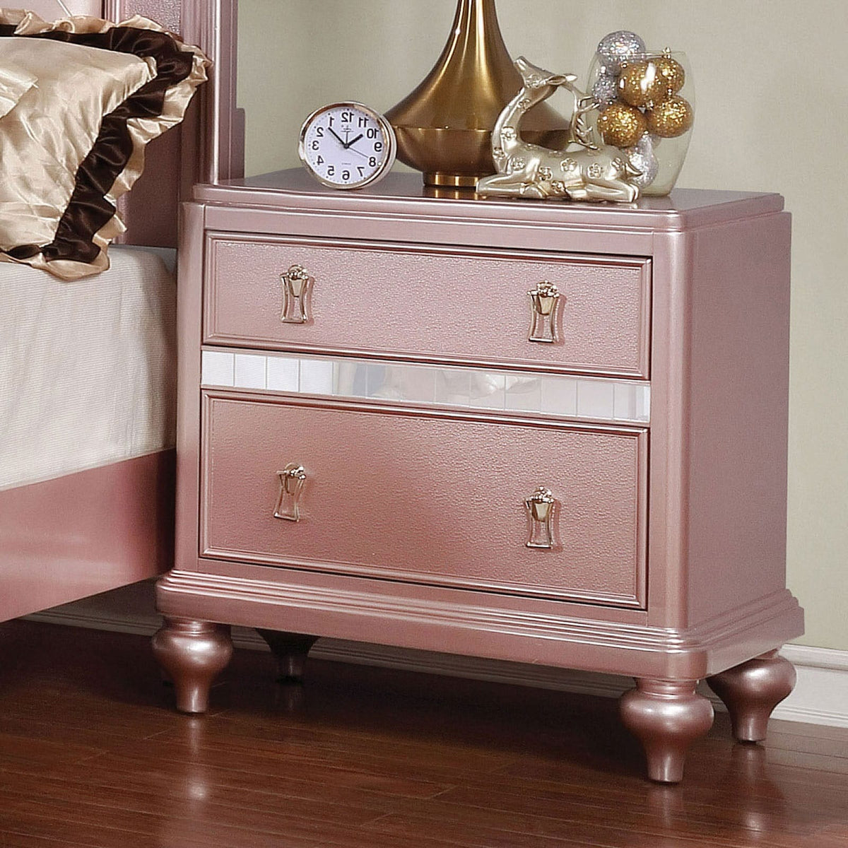 Elegant Rose Gold 2-Drawer Bedside Cabinet - Modern Nightstand