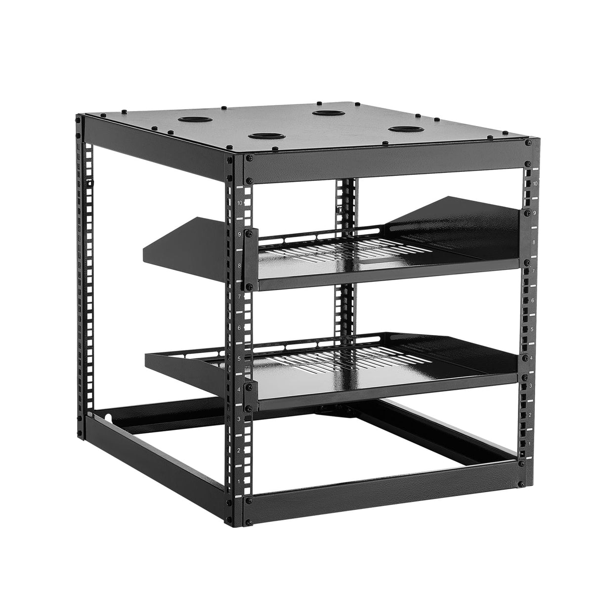 10U Open Frame Network Rack - Black, 23.23" Depth, Wall/Floor Standing Server Storage