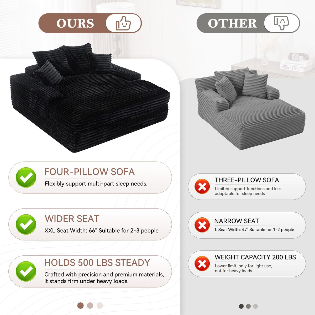 Queen Size Corduroy Sofa Bed - Black for Living Room