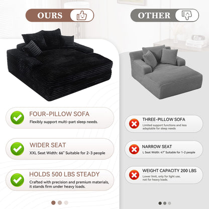 Queen Size Corduroy Sofa Bed - Black for Living Room