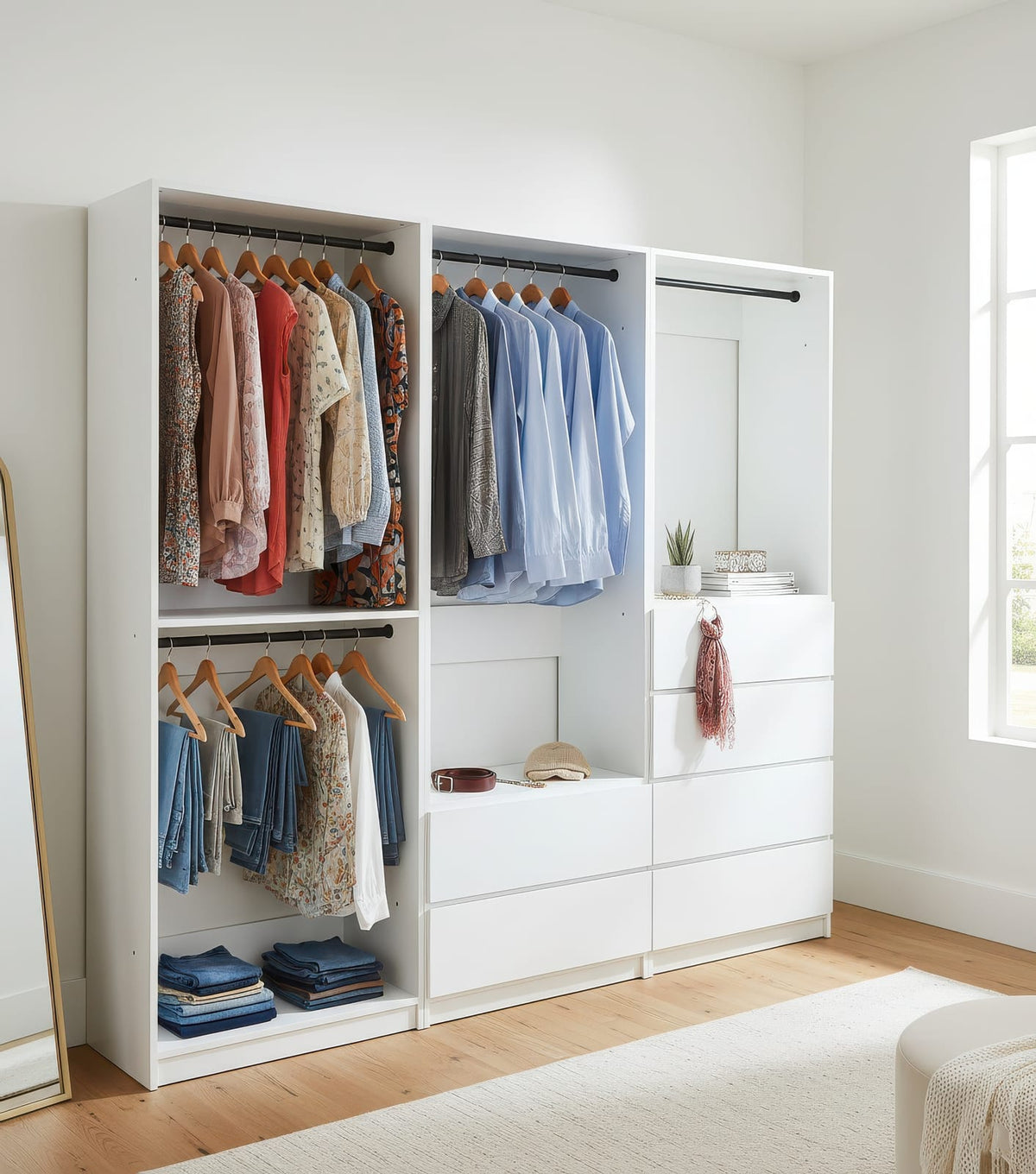 White Wood Walk-In Closet System - 5 Modular Units