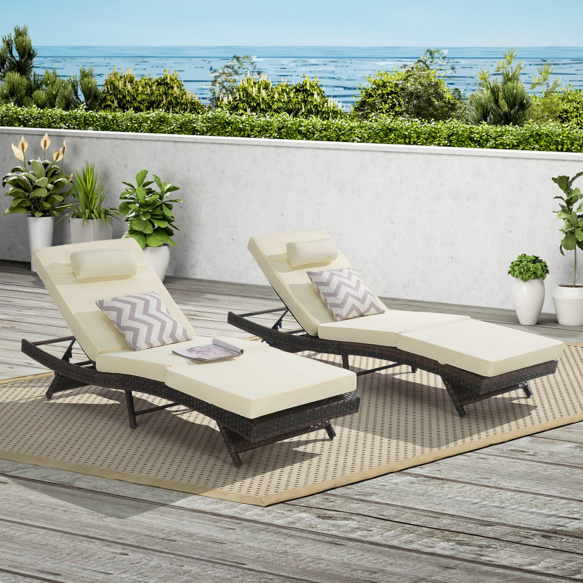 Khaki 2 Person Rattan Outdoor Loungers - Patio Seating