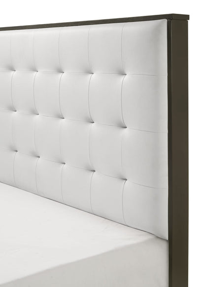 Gray Beige Twin Size Panel Bed Button Tufted Headboard