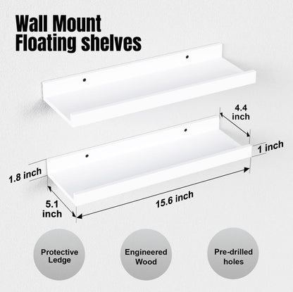 White Engineered Wood Floating Shelves - Set of 2