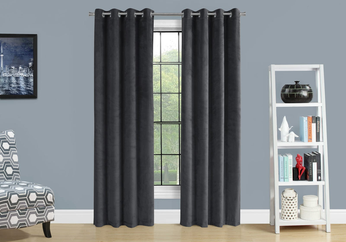 Grey Velvet Room Darkening Curtain Panels for Bedroom or Guest Room