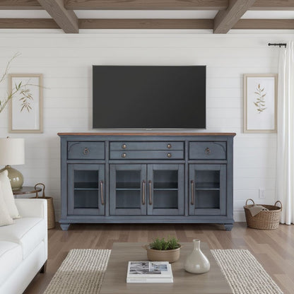 Americana Buffet Server - Blue Brown Wood Cabinet