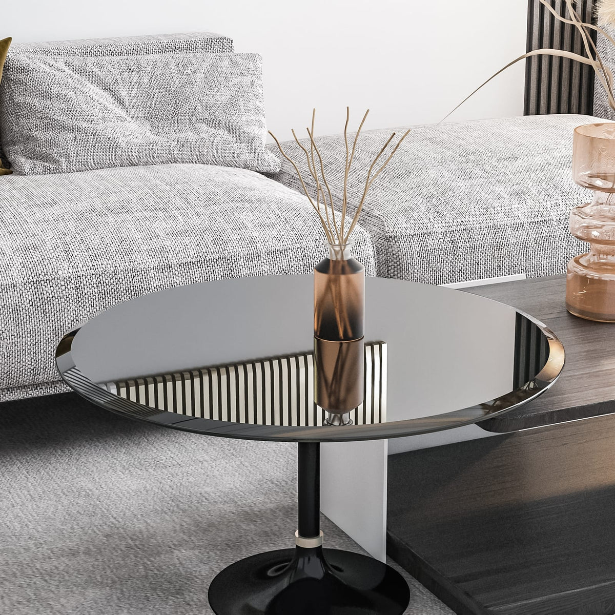 32 Inch Round Tempered Glass Table - Black