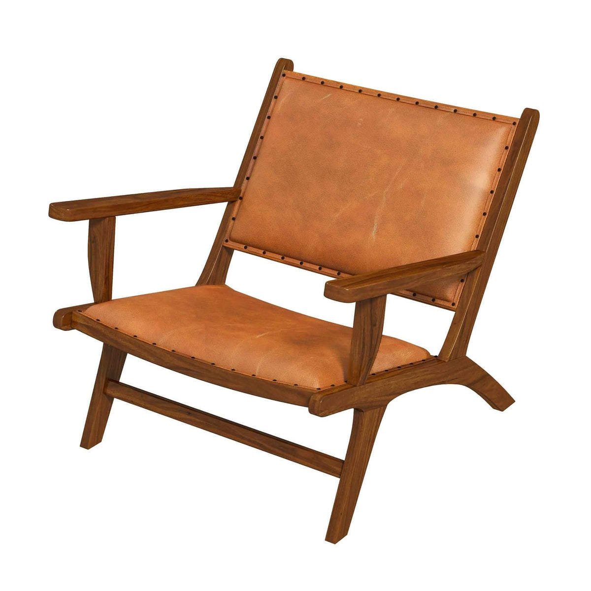 Tan Leather Mid-Century Arm Chair - 28"W x 26"D x 25"H