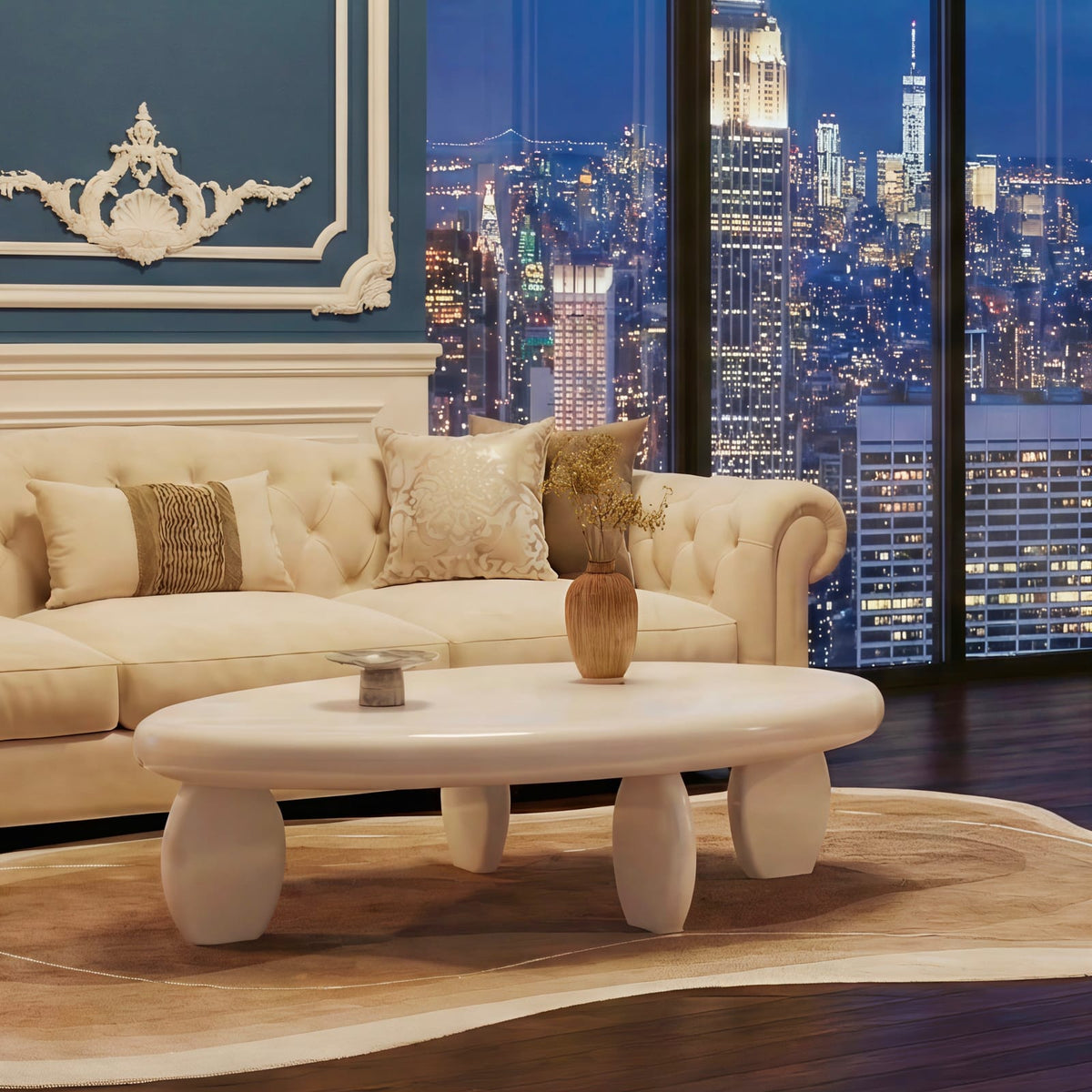 46" Modern White Coffee Table - High Gloss MDF for Living Room