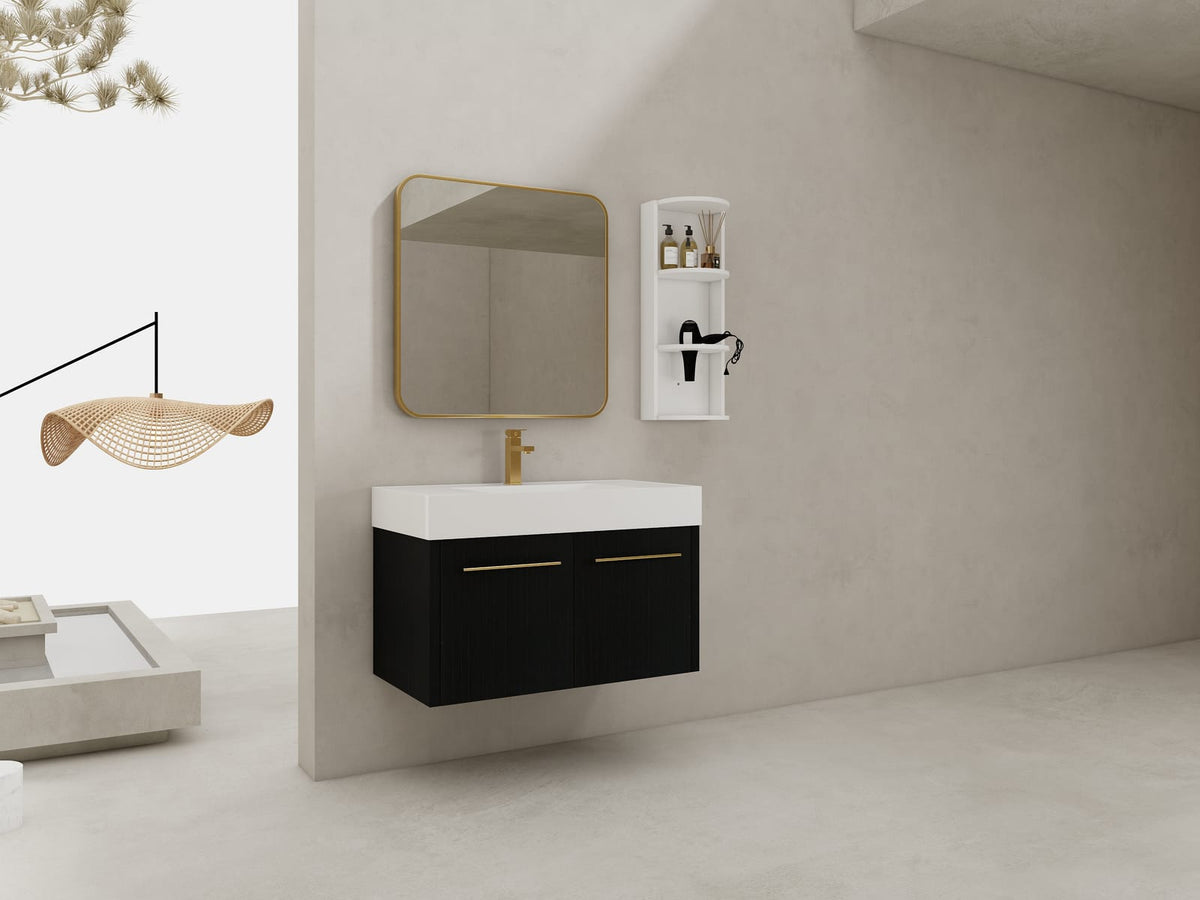 Modern Black Chestnut Bathroom Vanity with Storage Rack Plywood