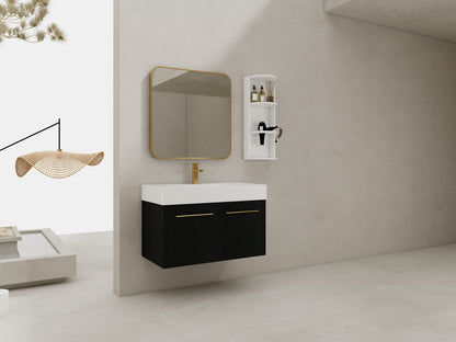 Modern Black Chestnut Bathroom Vanity with Storage Rack Plywood