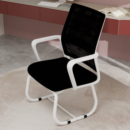 White Black Office Chair Mesh Back, Iron Frame, 23"L