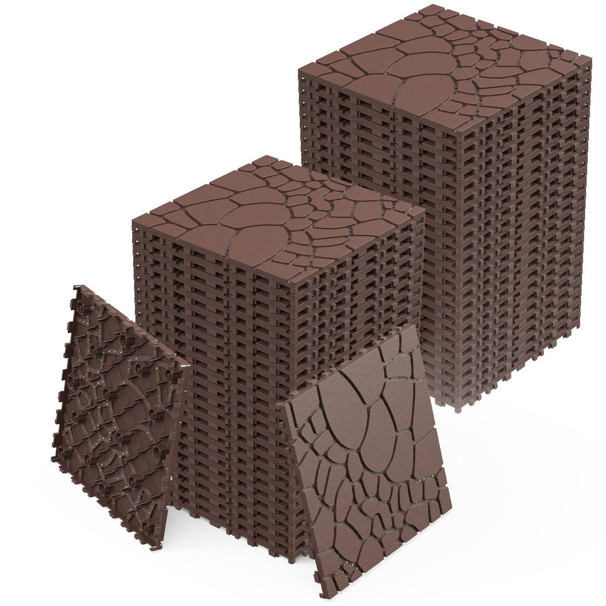 Red+Brown Polypropylene Deck Tiles - 12" DIY Interlocking Patio Flooring