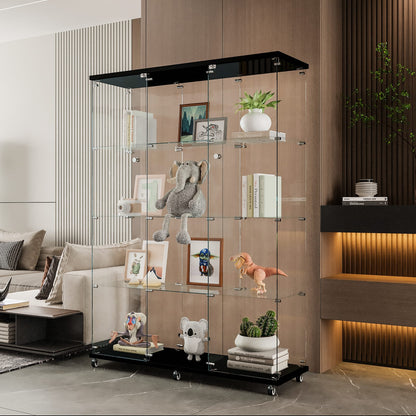 Large Black Glass Display Cabinet - 4 Shelves for Living Room, Office, or Home Office