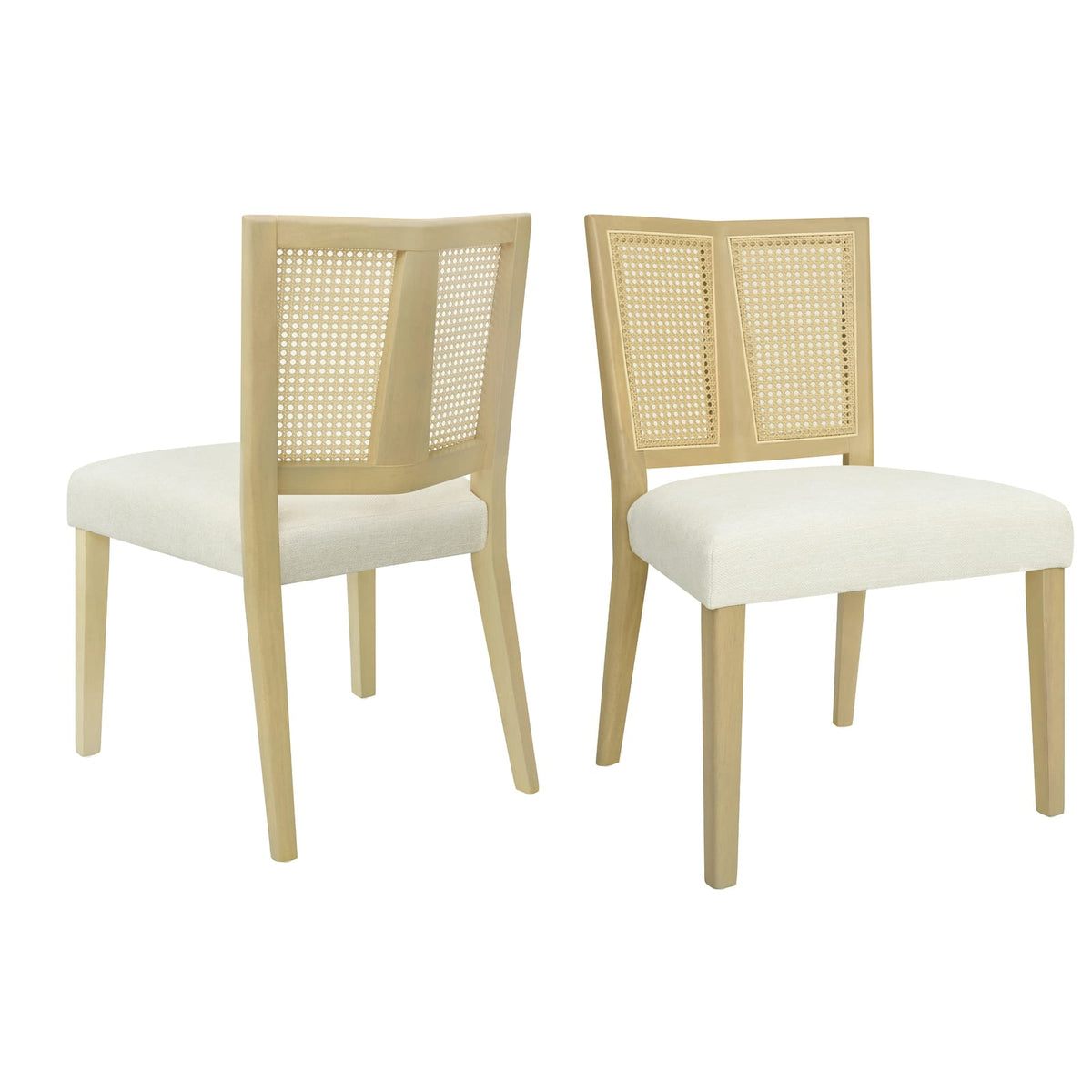 Rattan Dining Chairs Set of 2 - Beige & Natural Ash Wood