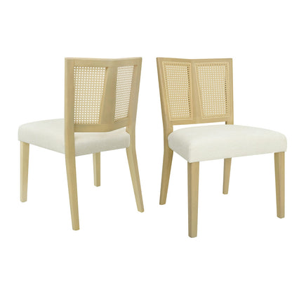 Rattan Dining Chairs Set of 2 - Beige & Natural Ash Wood