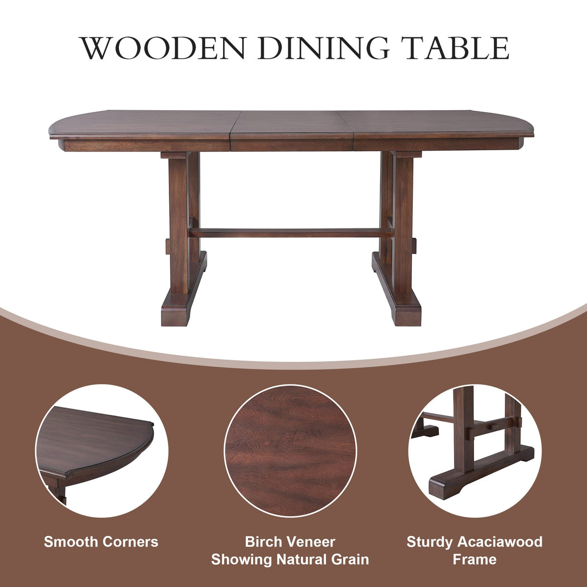 Expandable Dining Table - 59" to 77" Rectangular Cherry Wood Table