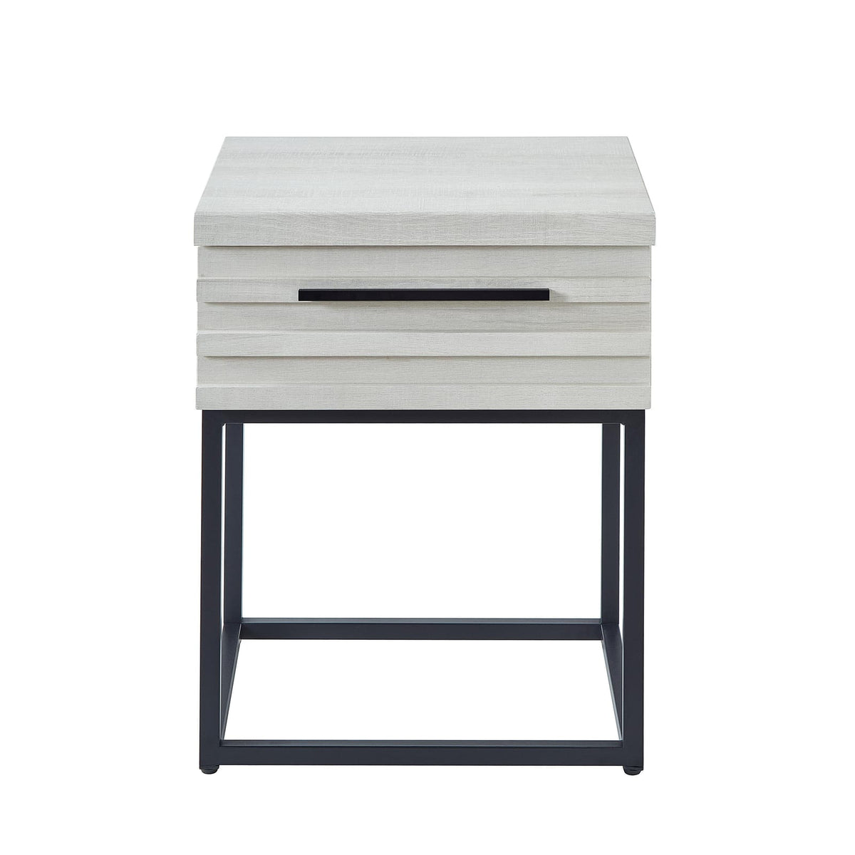 Celestial Contemporary Storage End Table - White Wood Metal