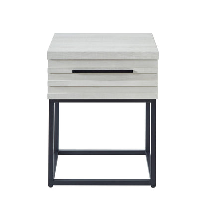 Celestial Contemporary Storage End Table - White Wood Metal