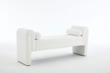65-Inch White Wood Storage Bench - Hallway Entryway Bench for Bedroom