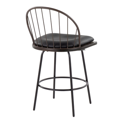 Fixed-Height Counter Stool - Brown Faux Leather Dining Set of 2