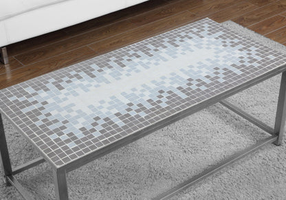 Grey Metal Mosaic Coffee Table with Tile Top, 42" L for Living Room