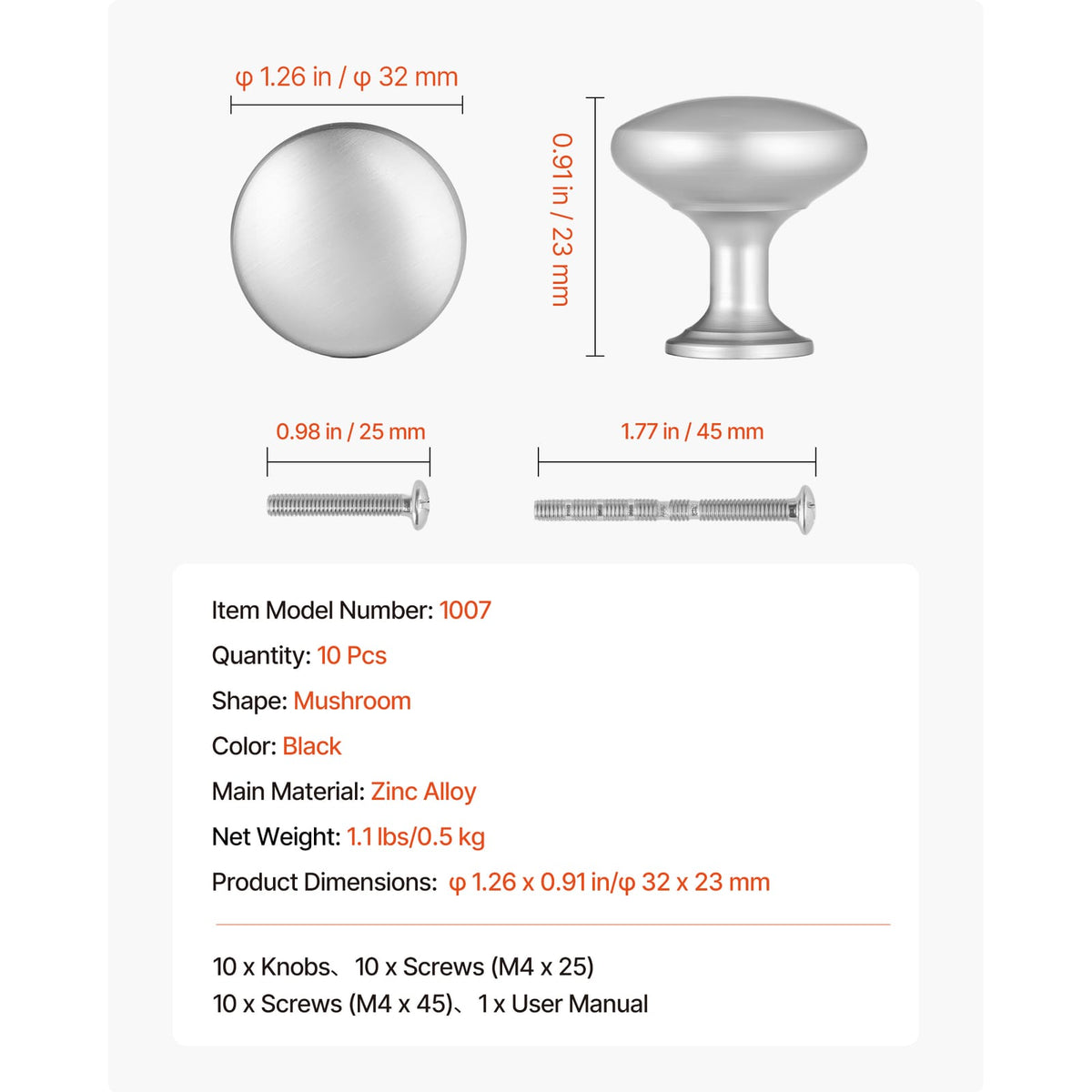 25 Zinc Alloy Drawer Knobs - Nickel Finish Cabinet Hardware