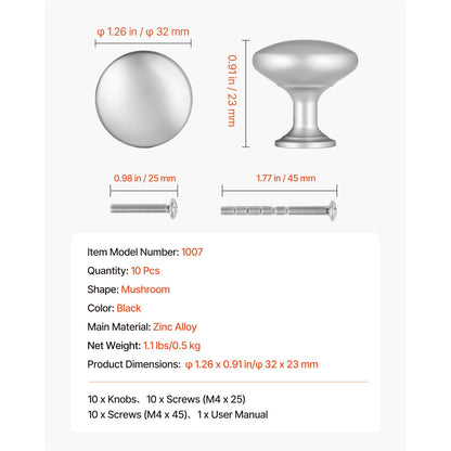 25 Zinc Alloy Drawer Knobs - Nickel Finish Cabinet Hardware