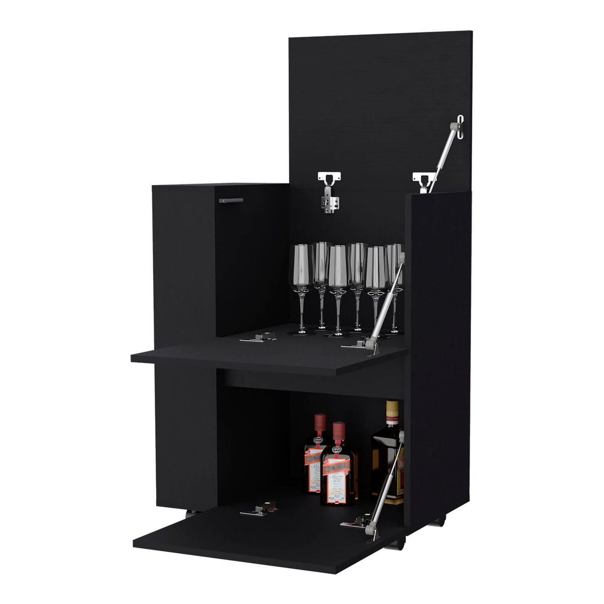 Logan Bar Cart - Black: Dual Cabinet Storage
