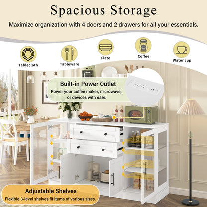 White MDF Sideboard Buffet with Power Outlet for Kitchen Storage