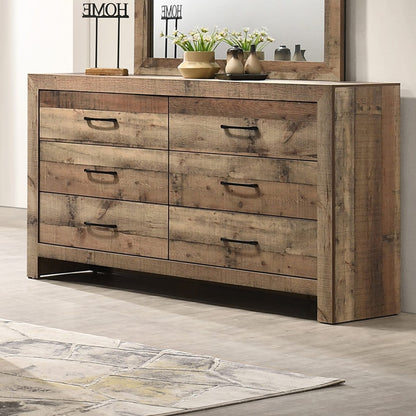 Brown Wood Dresser - 6 Drawers Bedroom Furniture