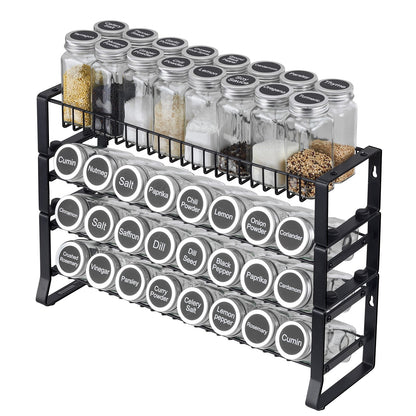 Black Iron Spice Rack Organizer - 3 Tier Kitchen Storage