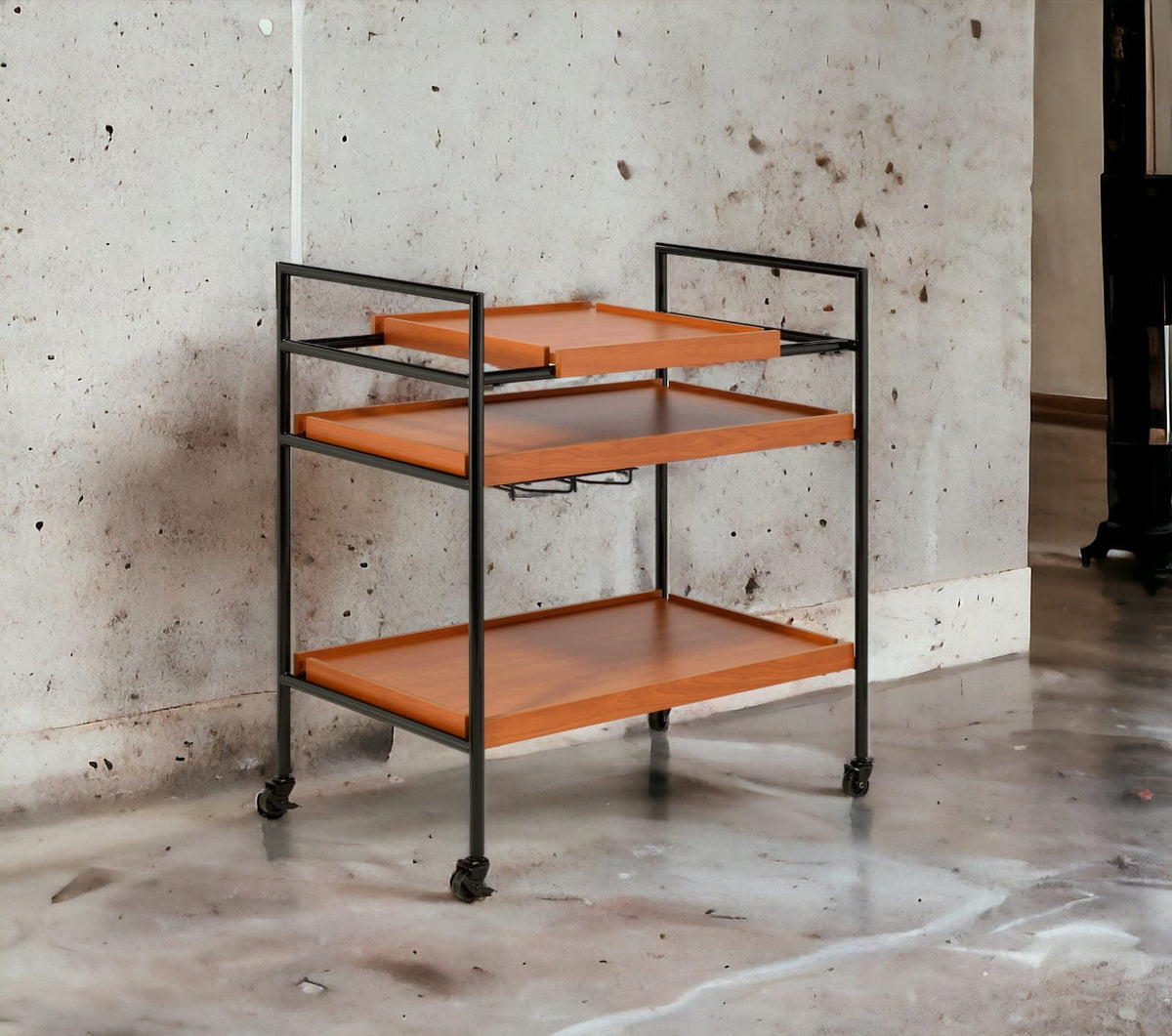 Black Oak Kitchen Cart - 3 Shelf Serving Cart