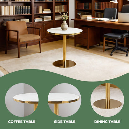 Golden White Pedestal Table - Modern Coffee Table 31.5 Inch