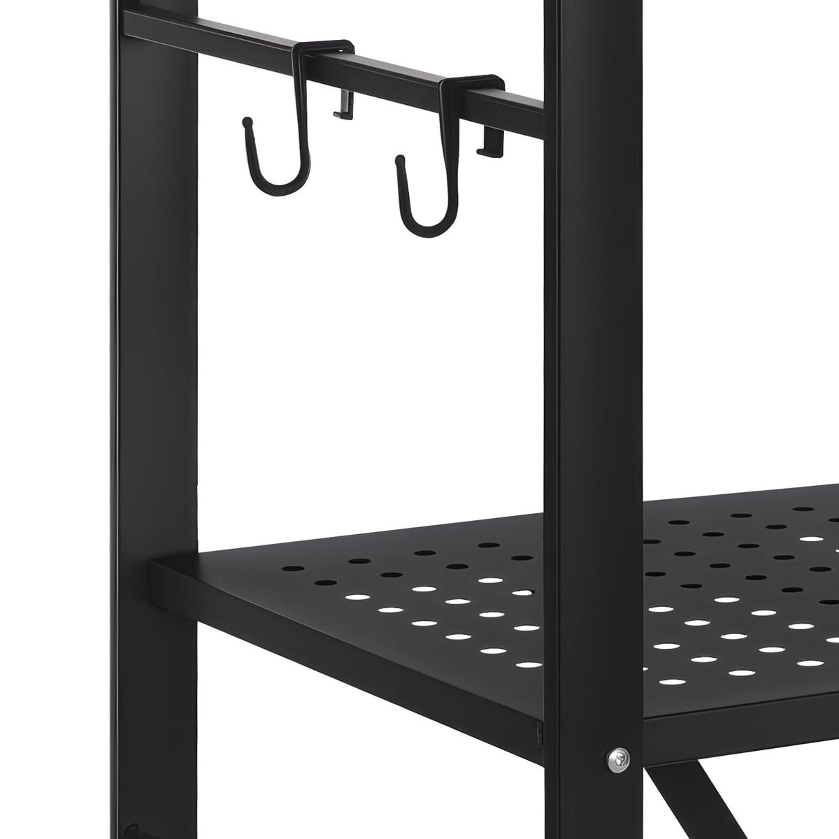 36 Inch Black Steel Folding Shelf with Wheels - 3 Tier Storage for Living Room