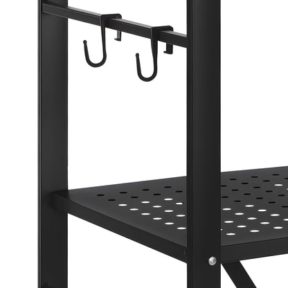 36 Inch Black Steel Folding Shelf with Wheels - 3 Tier Storage for Living Room