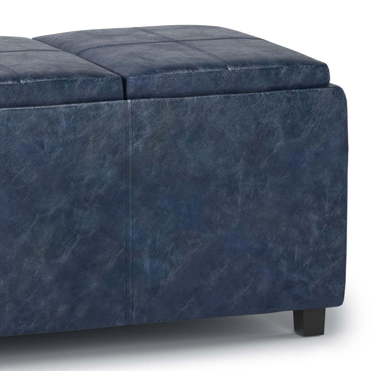Blue Faux Leather Storage Ottoman - 41.7" Wide