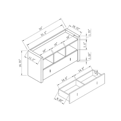 Espresso Particle Board Storage Bench with Drawer for Bedroom
