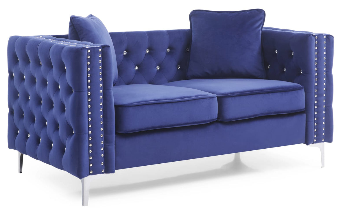 Blue Velvet Loveseat - 63" W x 34" D