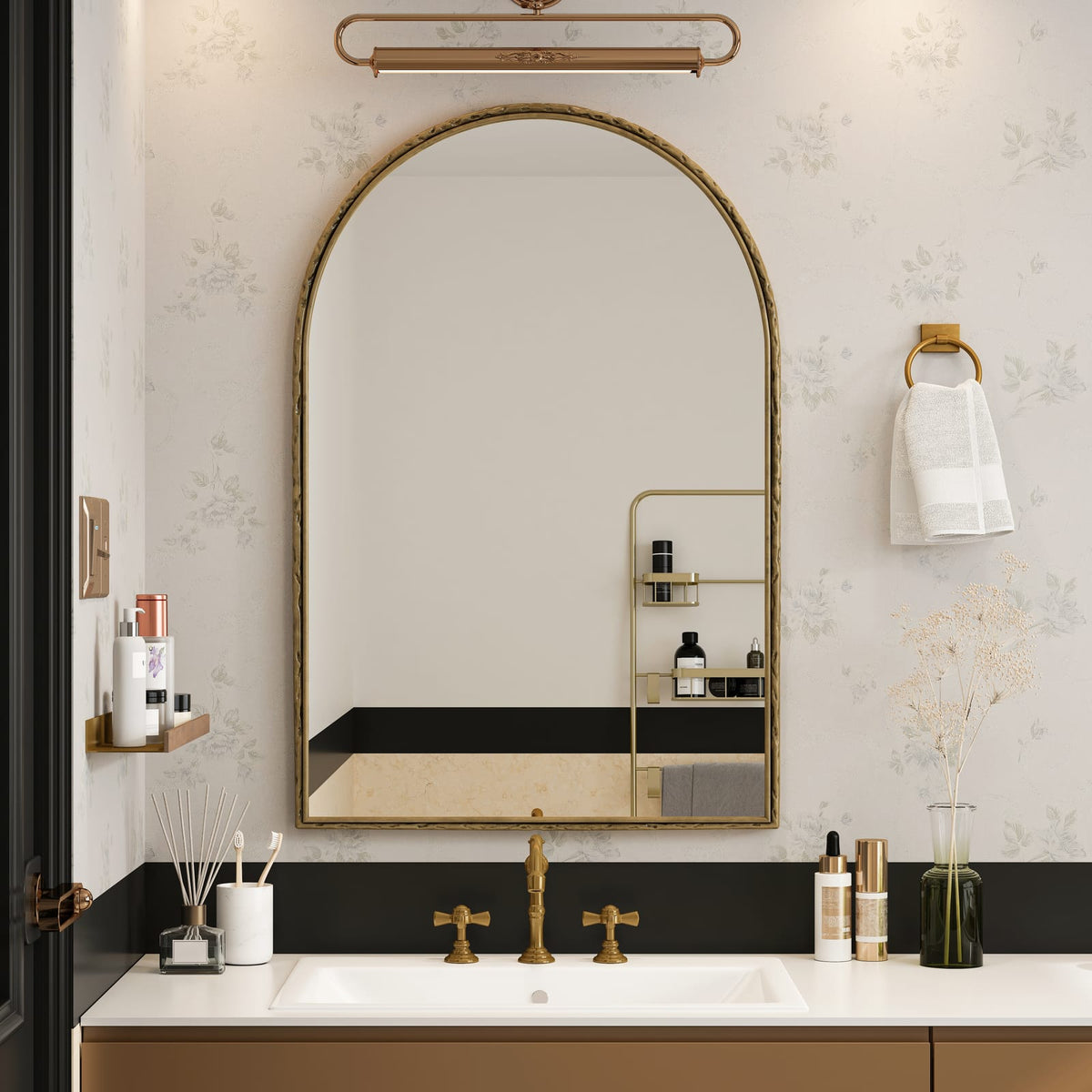 Arched Mirror - Gold Wall Decor for Bathroom & Living Room