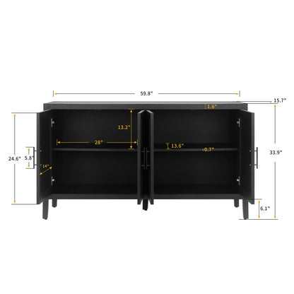 Antique Black 4-Door MDF Storage Cabinet - 59.8" Accent Table for Living Room