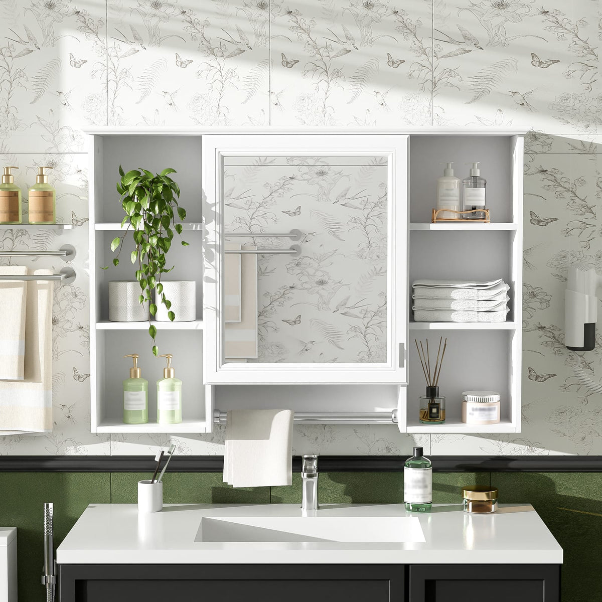 3-in-1 White Bathroom Mirror Cabinet - Wall Mounted Storage