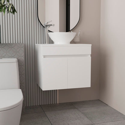 White Vessel Sink Vanity - 2 Drawers, MDF Storage