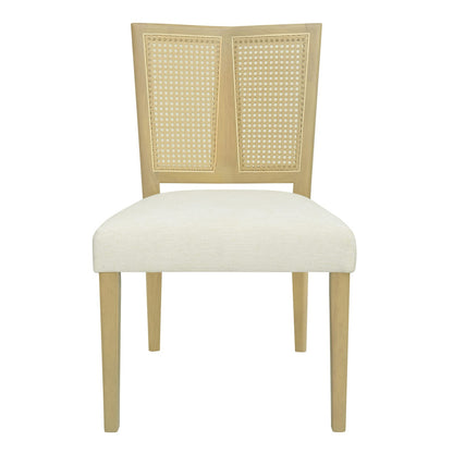 Rattan Dining Chairs Set of 2 - Beige & Natural Ash Wood