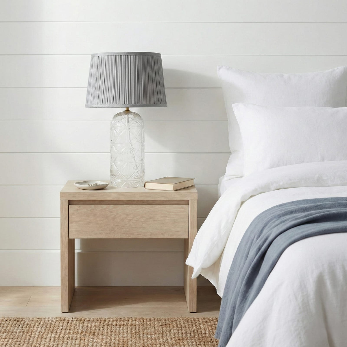 Clear Glass Table Lamp with Grey Shade - Modern Bedside Lighting