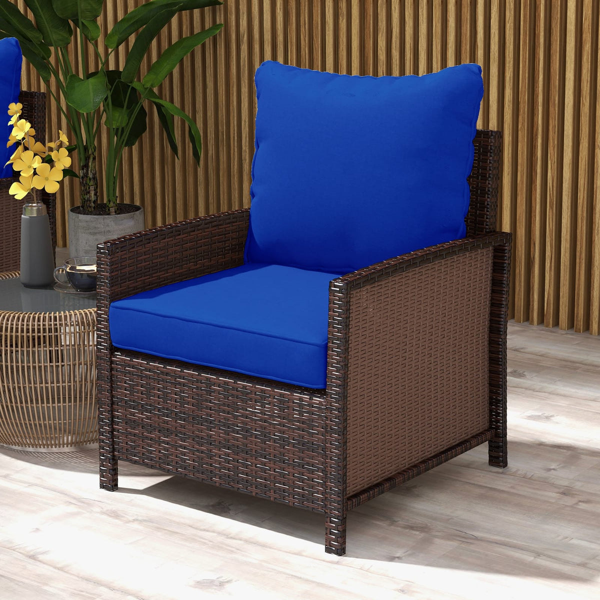 Blue Fabric Patio Chair Cushions - Set of Four