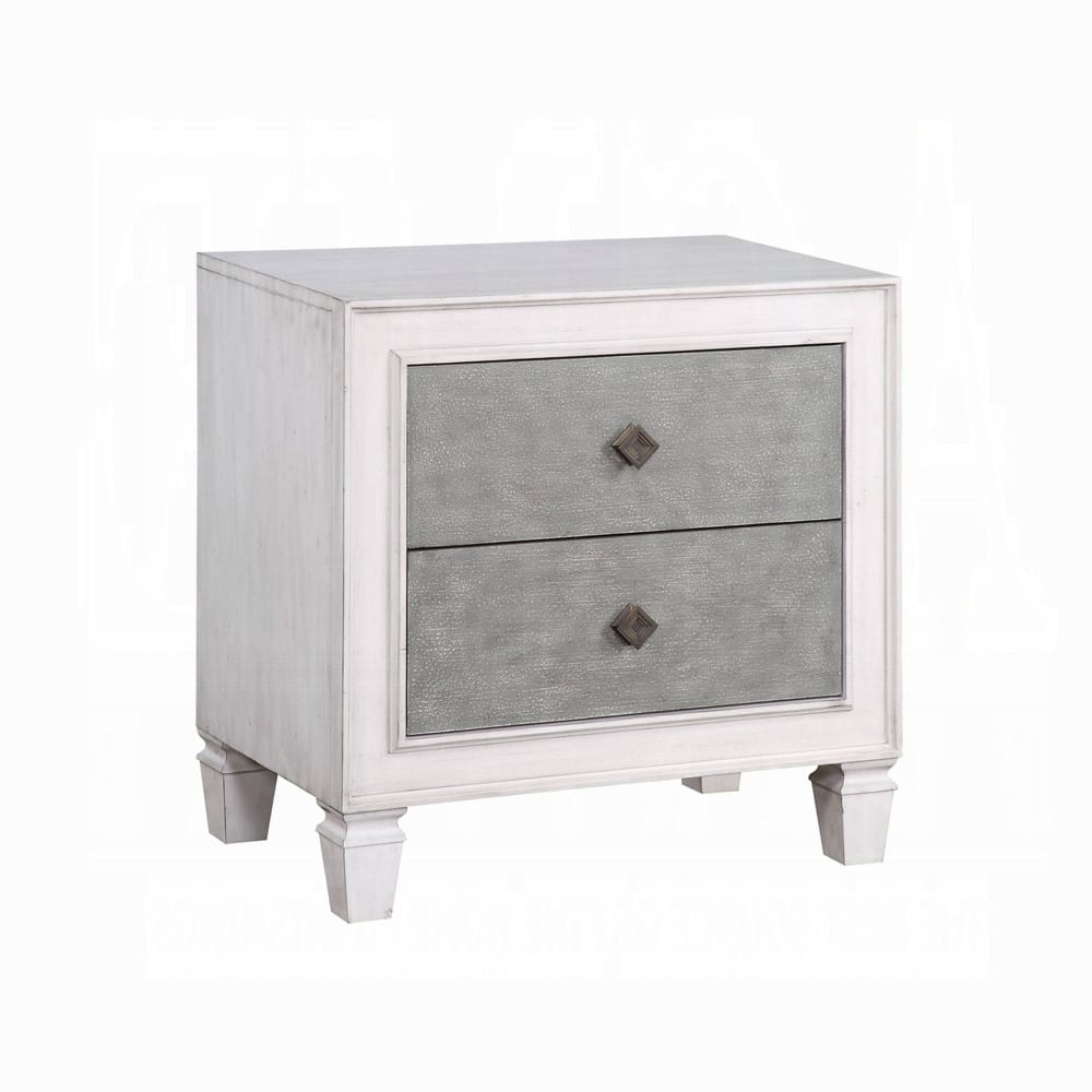 Two-Tone Finish Nightstand - 2 Drawers, Gray & White
